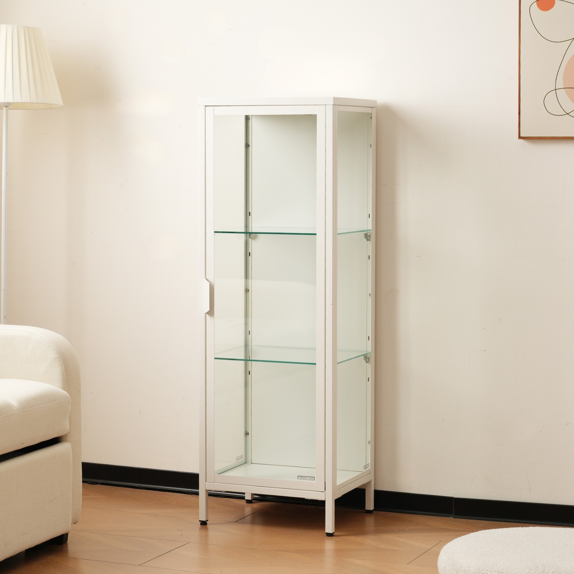【国内発送,送.料無料】A135コレクションケース コレクションシェルフ ガラスディスプレイキャビネット おしゃれ 棚高さ調節可能 強化ガラス サイズ：幅40*奥行35*高さ120CM ホワイト