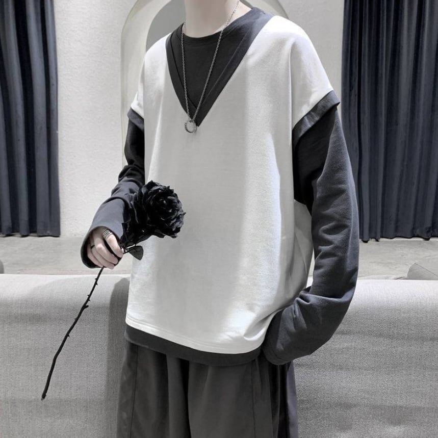 トップス 上着 人気 おすすめ おしゃれ お洒落 激安 安い プチプラ ロンT ロンティー 長袖Tシャツ Tシャツ ティーシャツ ラウンドネック 丸首 コットン 綿 ポリエステル レイヤード