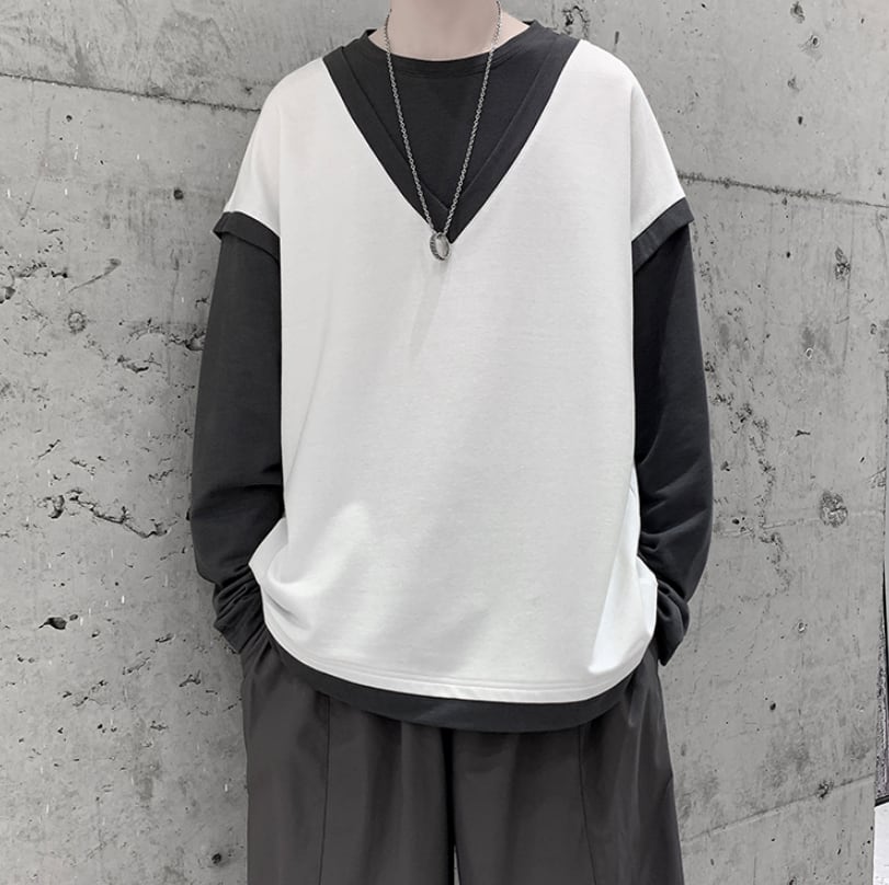 トップス 上着 人気 おすすめ おしゃれ お洒落 激安 安い プチプラ ロンT ロンティー 長袖Tシャツ Tシャツ ティーシャツ ラウンドネック 丸首 コットン 綿 ポリエステル レイヤード