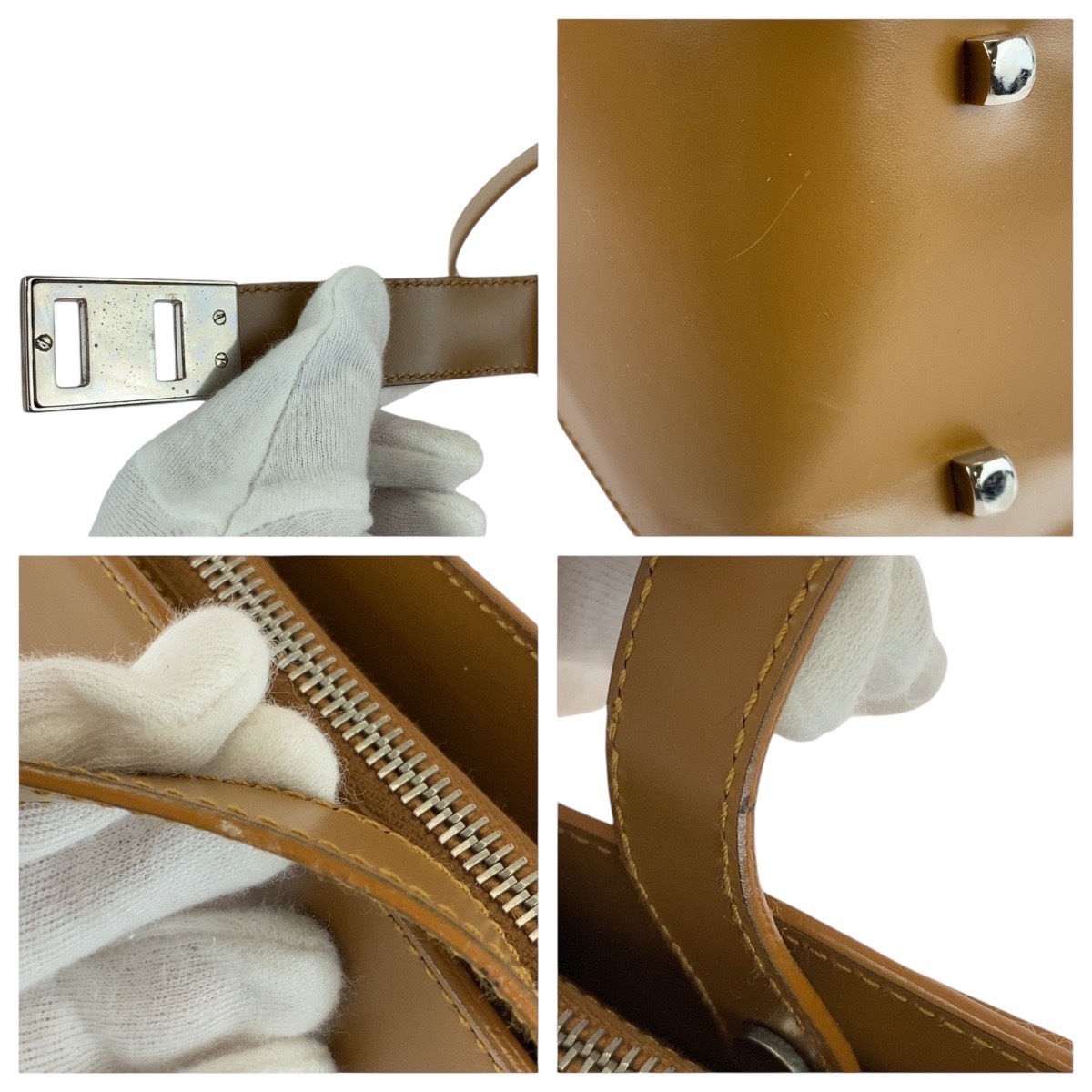 美品 ガンチーニ ライトブラウン キャメル シルバー金具 レザー トートバッグ ショルダーバッグ レディース 410064