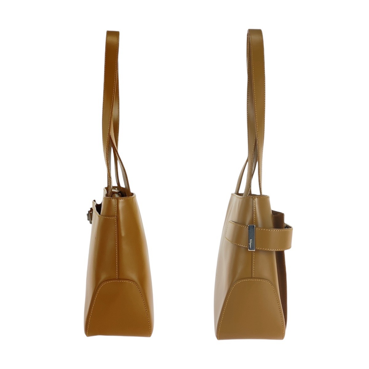 美品 ガンチーニ ライトブラウン キャメル シルバー金具 レザー トートバッグ ショルダーバッグ レディース 410064