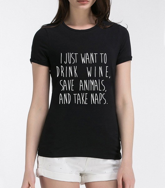 2017女性Tシャツ私はワインを飲みたいです動物を節約するNAPSプリントシャツ女性のために原パンク 2017女性Tシャツ私はワインを飲みたいです動物を節約するNAPSプリントシャツ女性のために原パンク