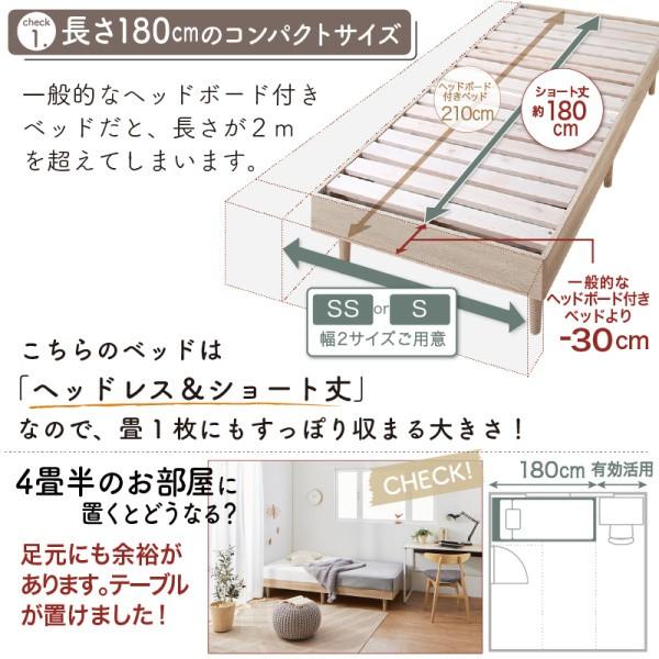 組立設置付 ショートセミシングル すのこベッド ゾーンコイルマットレス 敷きパッド ボックスシーツ セット 脚付コンパクト ベッド下収納