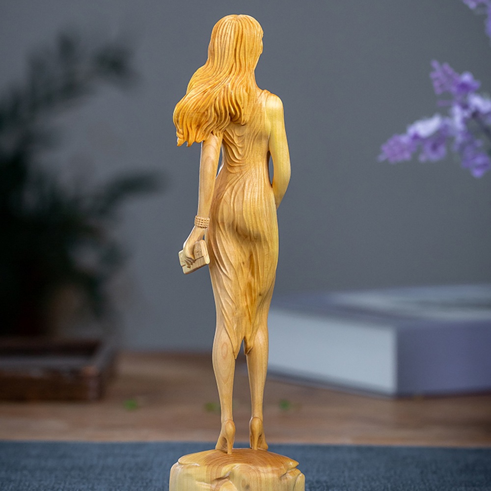 美女人物 黄楊木彫刻 中華風実木置物 創意文玩装飾品 手持ち