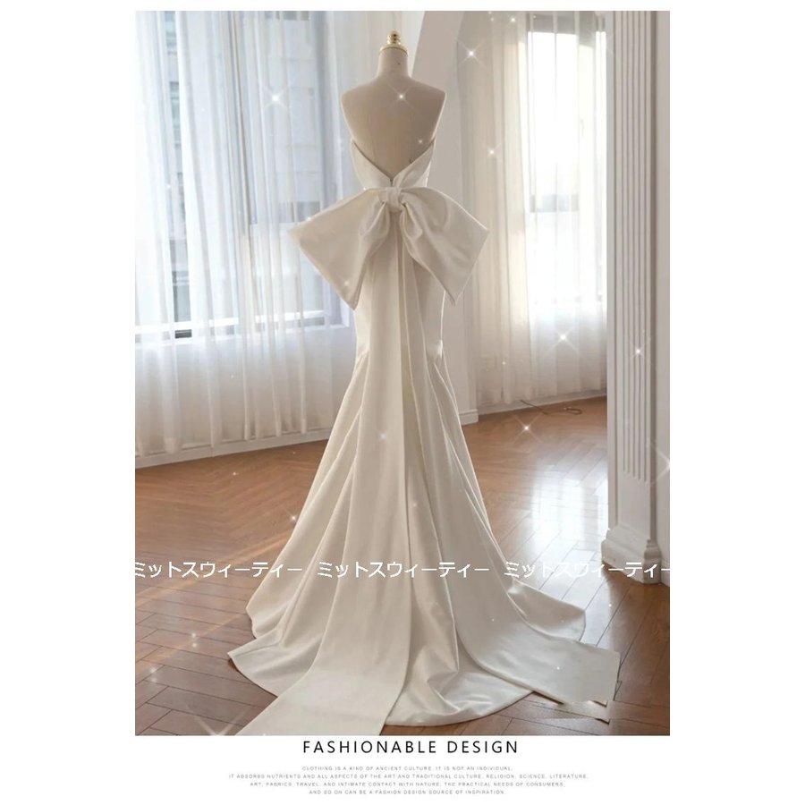 ウエディングドレス 二次会 大きい割引 花嫁 前撮り ビスチェ ウェディングドレス バックリボン ロングドレス
