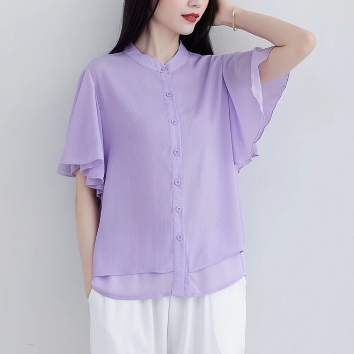 トップス ブラウス ミディアム丈 袖あり 半袖 ホルンスリーブ 萌袖 襟なし スタンドカラー シフォン 前開き かわいい 大人可愛い きれいめ シンプル 上品 おしゃれ お洒落 アジアン エスニック トップス ブラウス ミディアム丈 袖あり 半袖 ホルンスリーブ 萌袖 襟なし スタンドカラー シフォン 前開き かわいい 大人可愛い きれいめ シンプル 上品 おしゃれ お洒落 アジアン エスニック