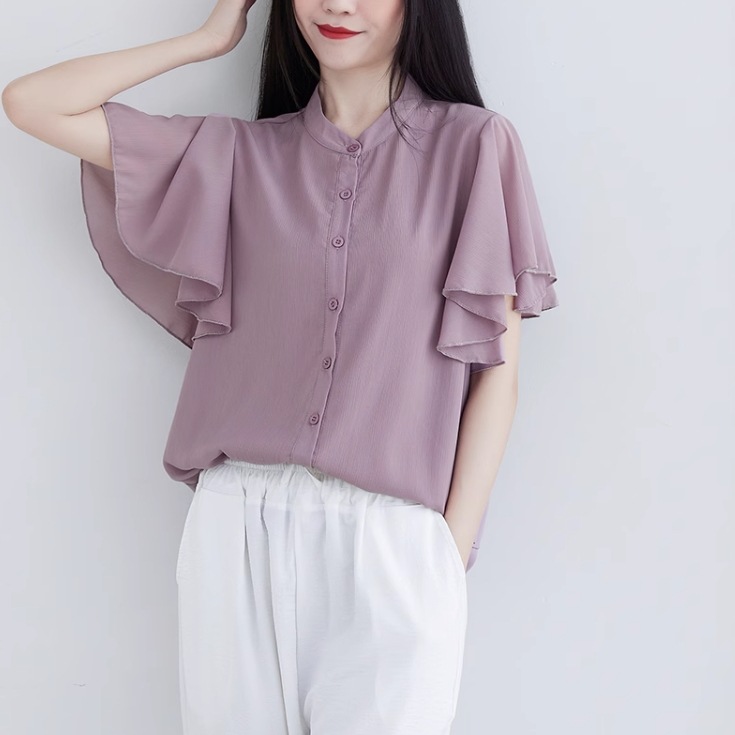 トップス ブラウス ミディアム丈 袖あり 半袖 ホルンスリーブ 萌袖 襟なし スタンドカラー シフォン 前開き かわいい 大人可愛い きれいめ シンプル 上品 おしゃれ お洒落 アジアン エスニック トップス ブラウス ミディアム丈 袖あり 半袖 ホルンスリーブ 萌袖 襟なし スタンドカラー シフォン 前開き かわいい 大人可愛い きれいめ シンプル 上品 おしゃれ お洒落 アジアン エスニック
