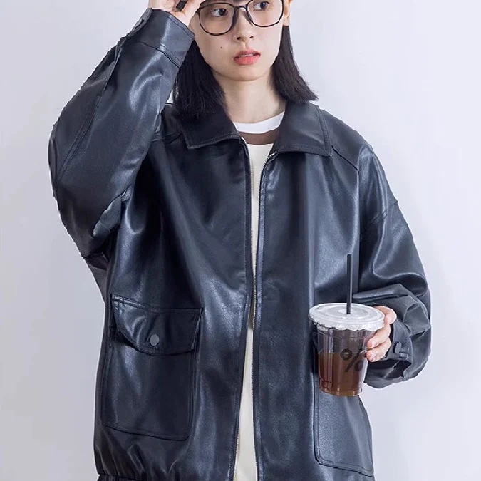 エコレザー ジャケット レディース 韓国 ファッション ロゴ