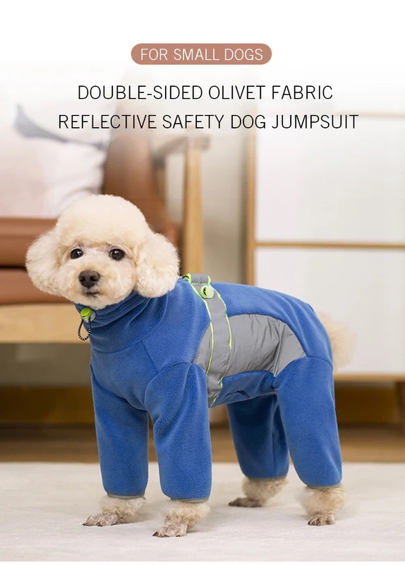小さな犬のためのフリースの服脚付きの暖かいコート反射子犬のパジャマ完全に密閉されたカトラリー秋冬
