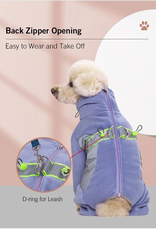 小さな犬のためのフリースの服脚付きの暖かいコート反射子犬のパジャマ完全に密閉されたカトラリー秋冬