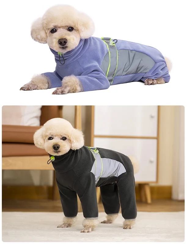 小さな犬のためのフリースの服脚付きの暖かいコート反射子犬のパジャマ完全に密閉されたカトラリー秋冬