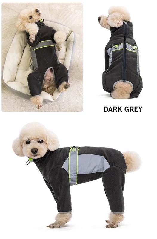 小さな犬のためのフリースの服脚付きの暖かいコート反射子犬のパジャマ完全に密閉されたカトラリー秋冬