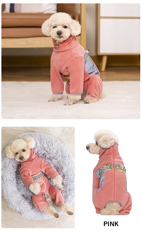 小さな犬のためのフリースの服脚付きの暖かいコート反射子犬のパジャマ完全に密閉されたカトラリー秋冬