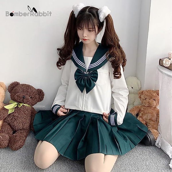 セーラー服 緑 コスプレ JK制服 蝶結び付き セット コスプレ衣装 女子高校生 3点セット 半袖 XXL