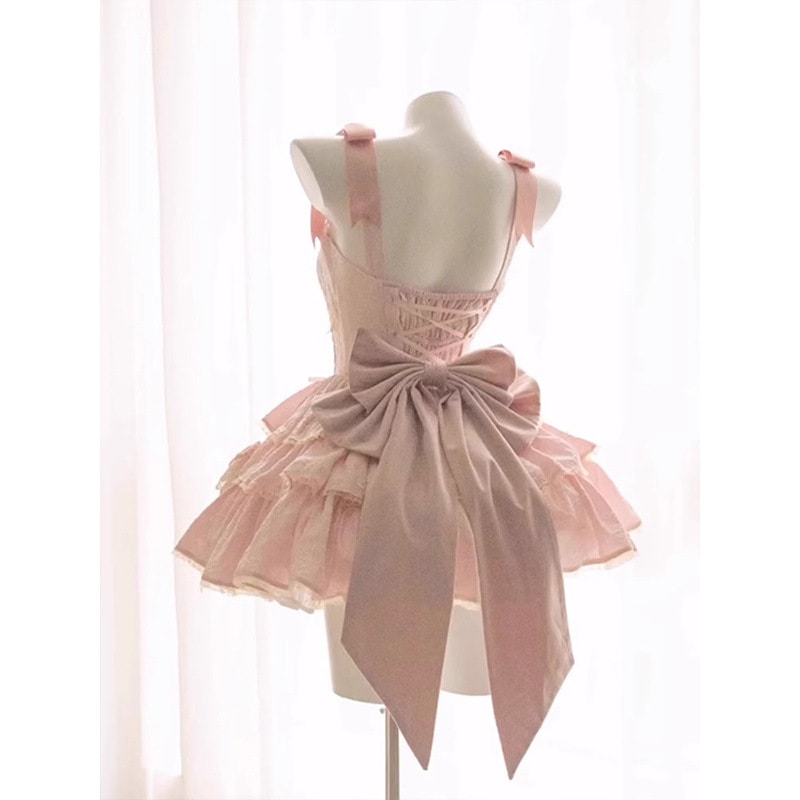 【急速発送】ピンクロリータバレエ風三段犬ショートロリータjskワンピース秋の万能アイテム