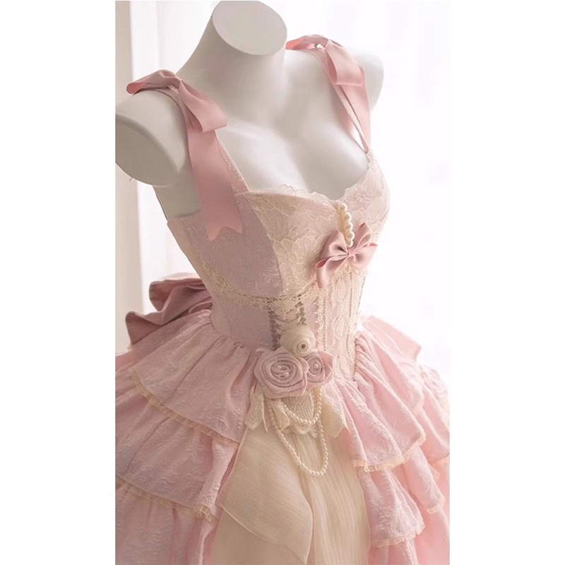 【急速発送】ピンクロリータバレエ風三段犬ショートロリータjskワンピース秋の万能アイテム