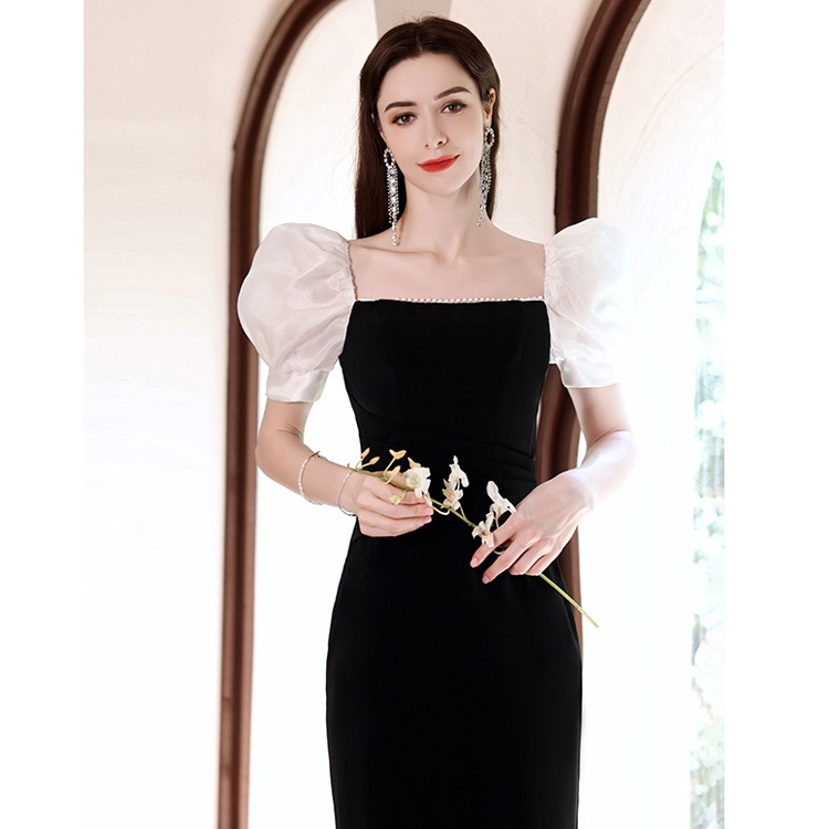 送料無料 結婚式ドレス 二次会ドレス 黒 パール エレガント ワンピースドレス フォーマル タイトドレス スリット パフスリーブ 優雅 セクシー ミディアム丈ドレス ブラック イブニングドレス 20代 送料無料 結婚式ドレス 二次会ドレス 黒 パール エレガント ワンピースドレス フォーマル タイトドレス スリット パフスリーブ 優雅 セクシー ミディアム丈ドレス ブラック イブニングドレス 20代