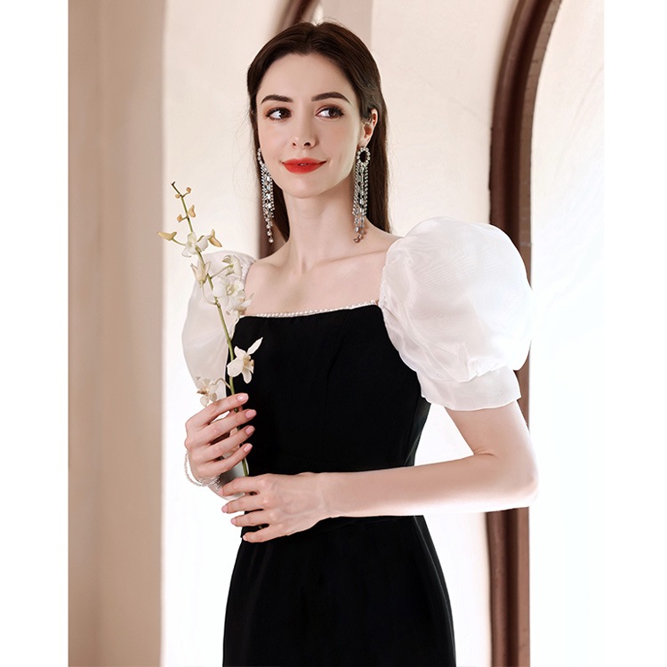 送料無料 結婚式ドレス 二次会ドレス 黒 パール エレガント ワンピースドレス フォーマル タイトドレス スリット パフスリーブ 優雅 セクシー ミディアム丈ドレス ブラック イブニングドレス 20代 送料無料 結婚式ドレス 二次会ドレス 黒 パール エレガント ワンピースドレス フォーマル タイトドレス スリット パフスリーブ 優雅 セクシー ミディアム丈ドレス ブラック イブニングドレス 20代