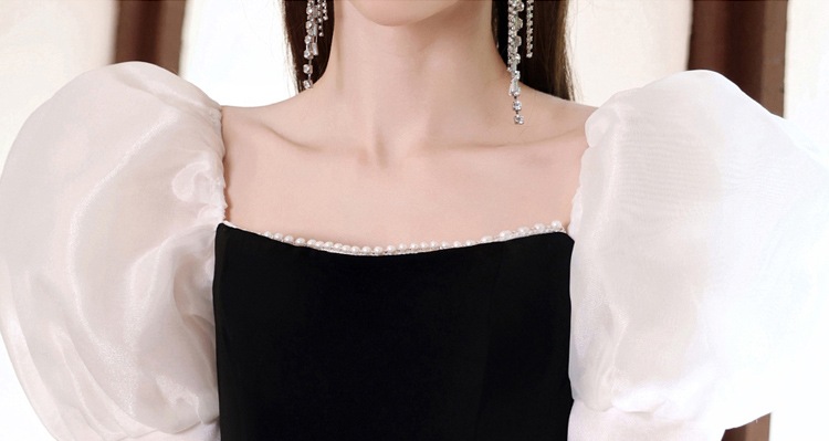 送料無料 結婚式ドレス 二次会ドレス 黒 パール エレガント ワンピースドレス フォーマル タイトドレス スリット パフスリーブ 優雅 セクシー ミディアム丈ドレス ブラック イブニングドレス 20代 送料無料 結婚式ドレス 二次会ドレス 黒 パール エレガント ワンピースドレス フォーマル タイトドレス スリット パフスリーブ 優雅 セクシー ミディアム丈ドレス ブラック イブニングドレス 20代