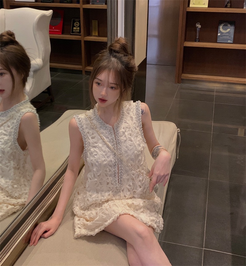 小さな香水スタイルセレブベストドレスレディース夏のスカート重lい真珠の気質シニアのワードセンスの短いスカート