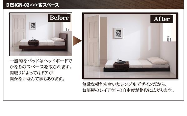 ローベッド ダブルベッド スタンダードポケットコイルマットレス付き ヘッドボードレス