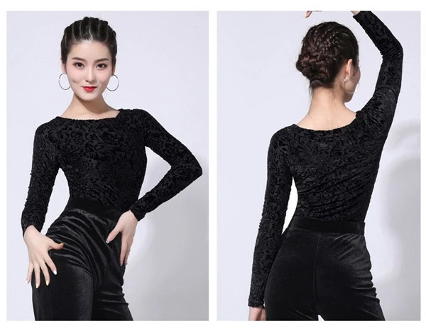 【単品】社交ダンス トップス 女性 衣装 半袖 長袖 ワインレッド ブラック 上着 競技着 モダン ラテン レディース 社交 練習着 ワルツ チャチャチャ ステージ 演出着 【M/L/XL/2XL/3