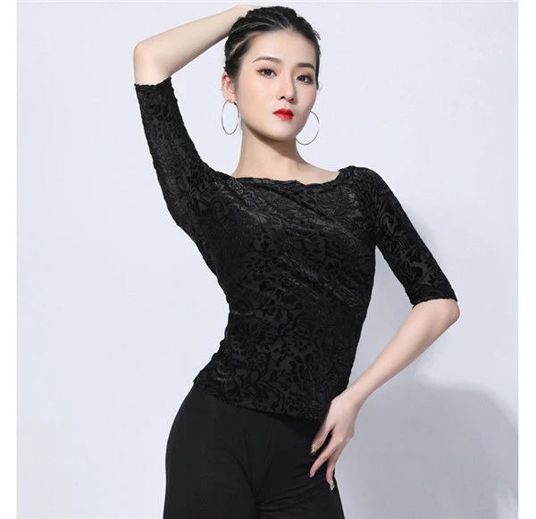 【単品】社交ダンス トップス 女性 衣装 半袖 長袖 ワインレッド ブラック 上着 競技着 モダン ラテン レディース 社交 練習着 ワルツ チャチャチャ ステージ 演出着 【M/L/XL/2XL/3