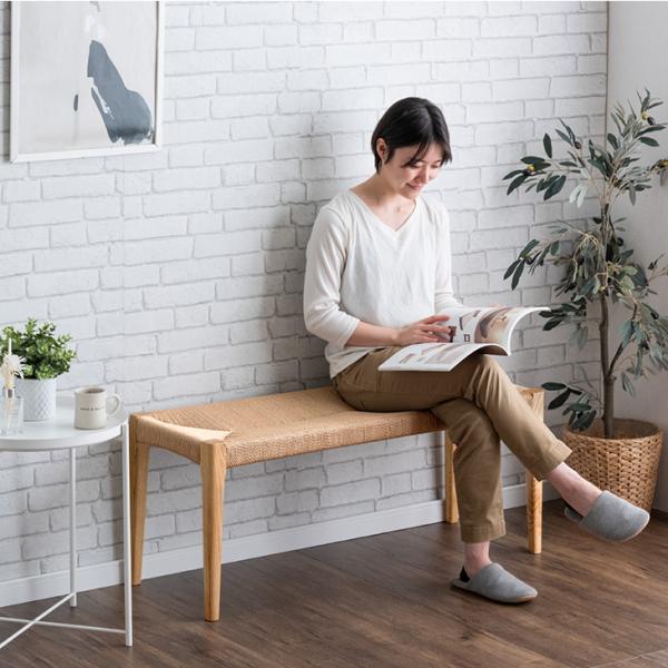 ダイニングベンチ 2人掛け 単品 天然木 105×38 ダイニング ラタン ベンチ おしゃれ 木製 北欧 ベンチチェア シンプル 2人用 ペーパーコード 2人 長椅