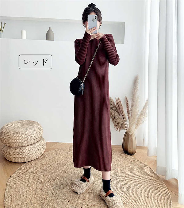 Qoo10] ロング ニットワンピース 秋冬 レディー