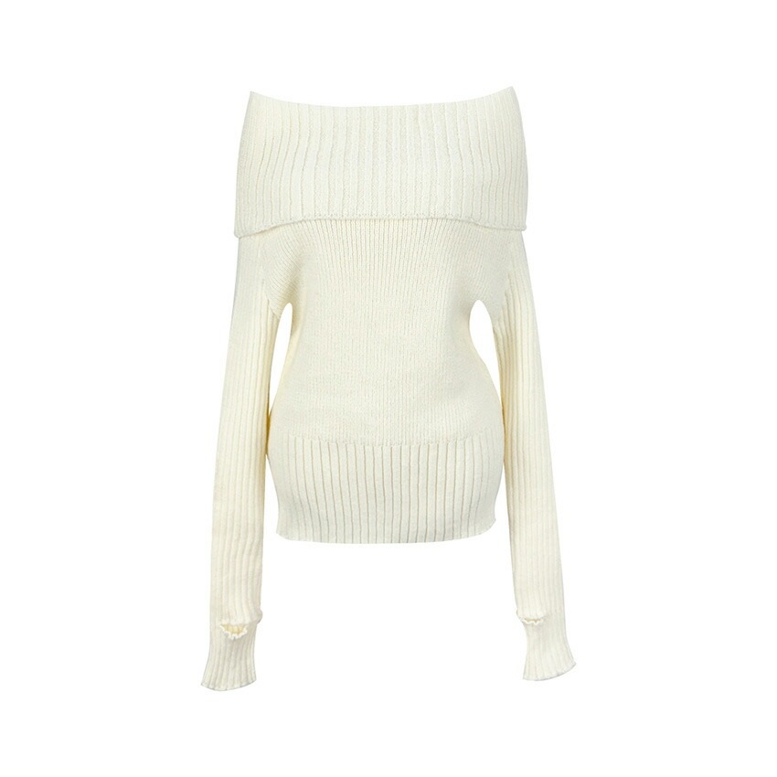 [メガ割りSALE]ワイドオフショルクリームサムホールニット