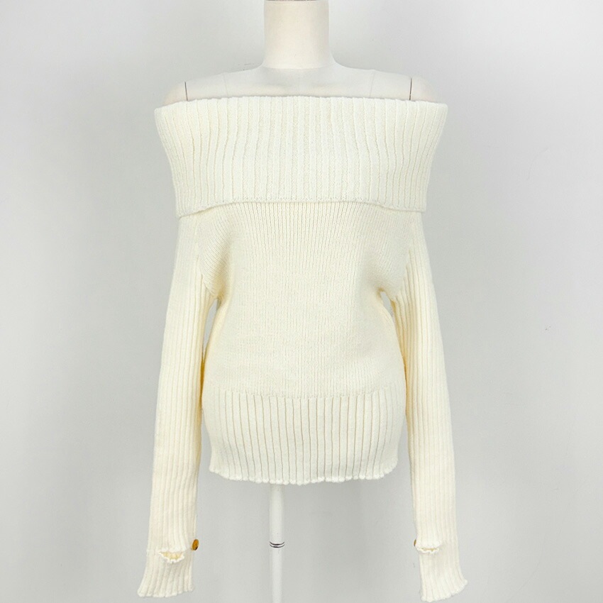 [メガ割りSALE]ワイドオフショルクリームサムホールニット