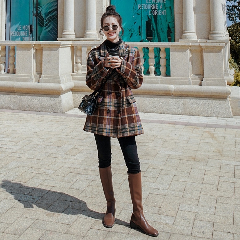 チェック柄ダブルブレストコート eleventy グレー系チェック柄ダブル