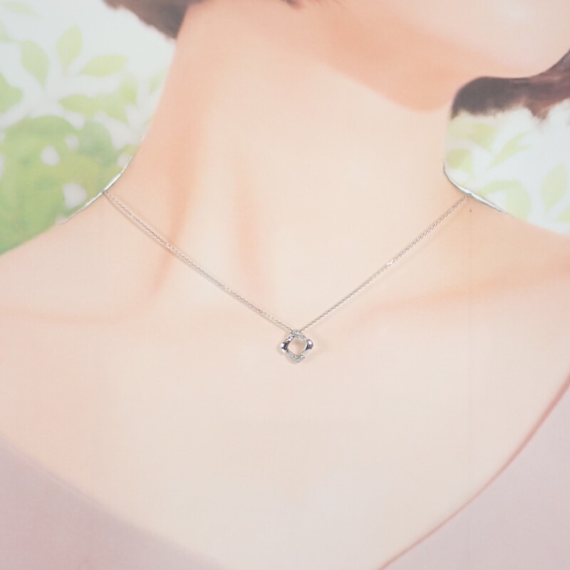 【4℃】スクエア モチーフ ネックレス K18ホワイトゴールド ダイヤモンド レディース