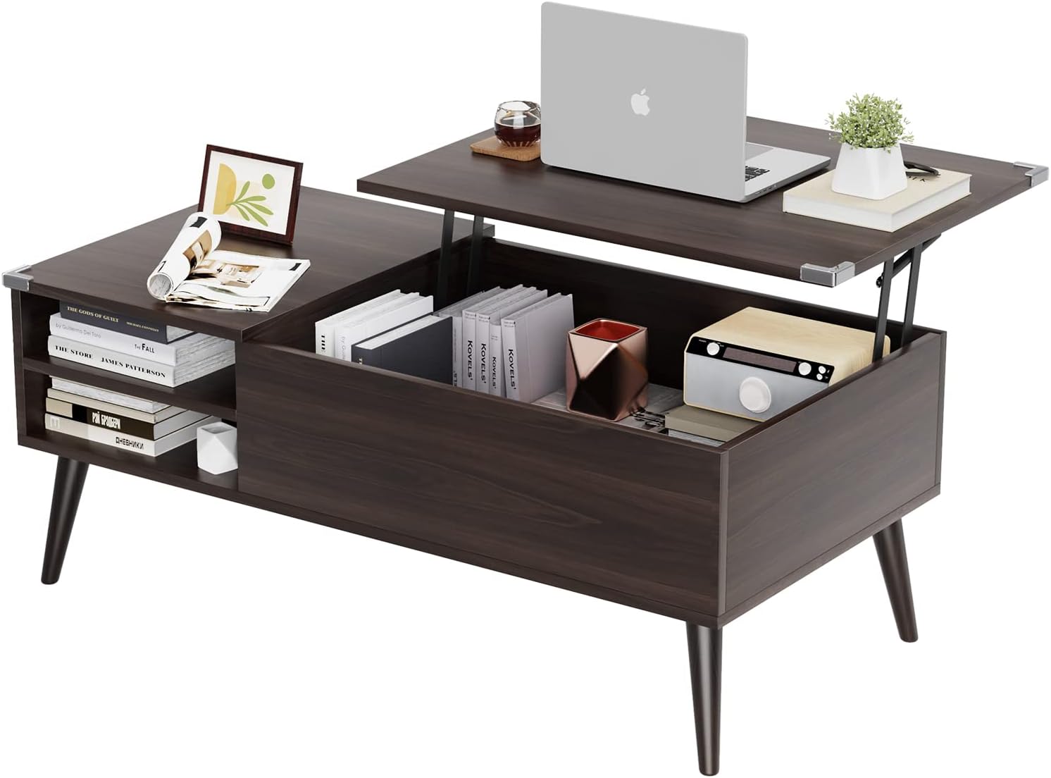 HOMECO ローテーブル 昇降式 収納付き テーブル 机 天板昇降 高さ調整 大容量 簡単開閉 ガス圧式 収納棚付き リビング 木製 クルミ 幅100*奥行50*高さ44&59cm HOMECO ローテーブル 昇降式 収納付き テーブル 机 天板昇降 高さ調整 大容量 簡単開閉 ガス圧式 収納棚付き リビング 木製 クルミ 幅100*奥行50*高さ44&59cm