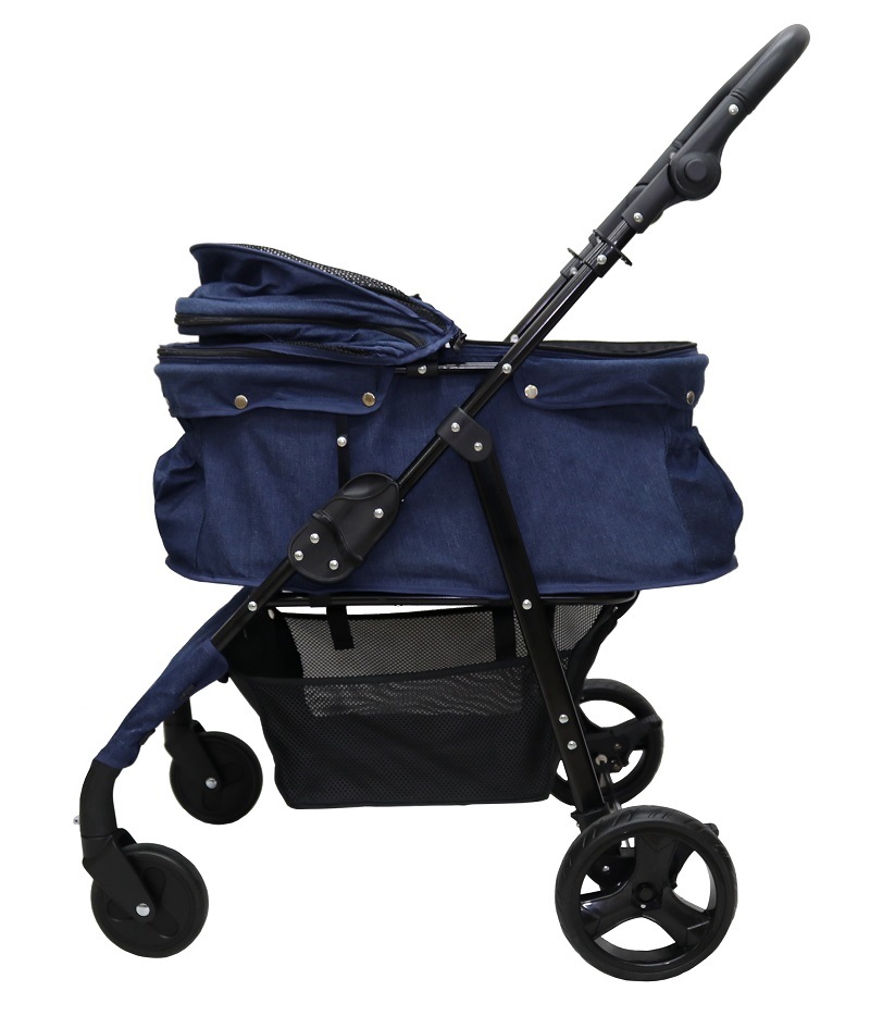 今ならレインカバーをプレゼント中！中型犬多頭飼いに特化した専用設計！耐荷重30kg！４輪ペットカート/ペットバギー 甘えん坊バギーBIG　デニム