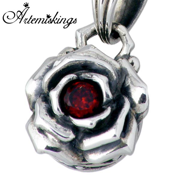 アルテミスキングス ARTEMIS KINGS クリムゾン ローズ チャーム シルバー ペンダントトップ アクセサリー ガーネット メンズ レディース バラ シルバー 925 AKP0098