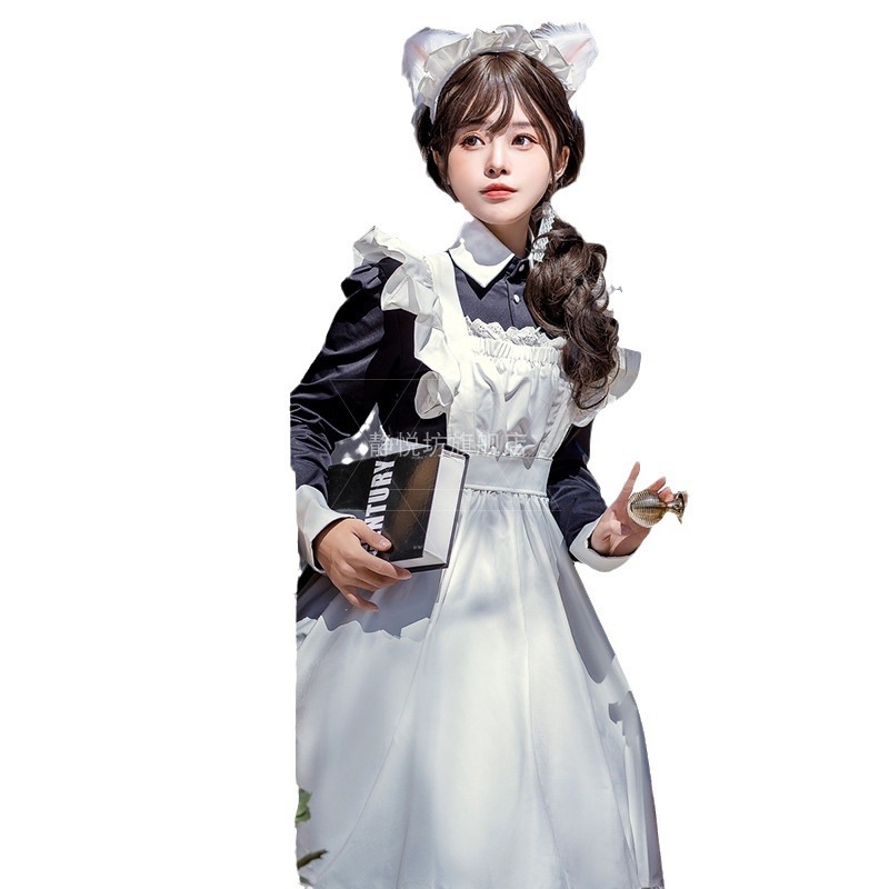 日本のメイド衣装メイド衣装黒ロングスカート柔らかい妹ロリータ長袖ロリータロリータドレスメイド衣装