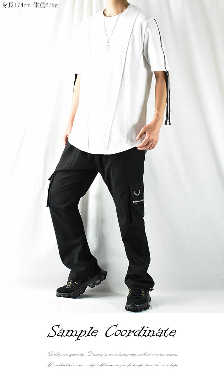 サイバーパンク 服 Tシャツ メンズ 半袖 綿100% 薄手 スウェットライク ミニ裏毛 裾ZIPライン クルーネック 丸首 トップス カットソー ラウンドカット 無地 ストリート系 モード系