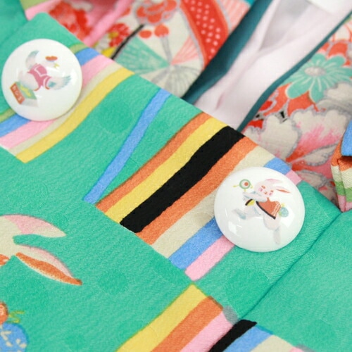 レンタル七五三 着物 3歳 レンタル 女の子 被布着物10点セットピンク地に花と犬/被布：青緑 モダンアンテナ レトロ 衣装 おすすめ レトロ おしゃれ 古典柄 安い 大正ロマン消費税込み