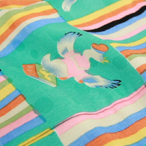 レンタル七五三 着物 3歳 レンタル 女の子 被布着物10点セットピンク地に花と犬/被布：青緑 モダンアンテナ レトロ 衣装 おすすめ レトロ おしゃれ 古典柄 安い 大正ロマン消費税込み