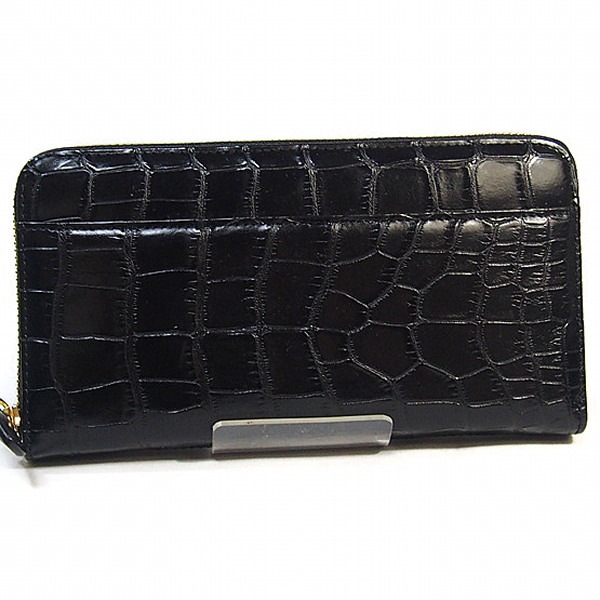 0621 両サイド外ポケット付き ラウンドファスナー クロコダイル ブラック 0621 両サイド外ポケット付き ラウンドファスナー クロコダイル ブラック