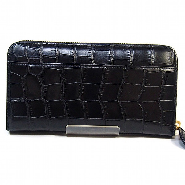 0621 両サイド外ポケット付き ラウンドファスナー クロコダイル ブラック 0621 両サイド外ポケット付き ラウンドファスナー クロコダイル ブラック