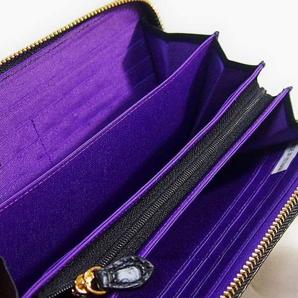 0621 両サイド外ポケット付き ラウンドファスナー クロコダイル ブラック 0621 両サイド外ポケット付き ラウンドファスナー クロコダイル ブラック