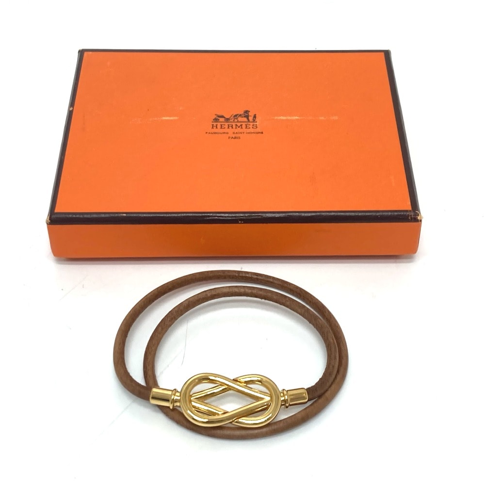 エルメス HERMES アタメ ブレスレット 腕輪 ブレスレット GP レザー ゴールド ブラウン レディース 中古 ラッピング可 エルメス HERMES アタメ ブレスレット 腕輪 ブレスレット GP レザー
