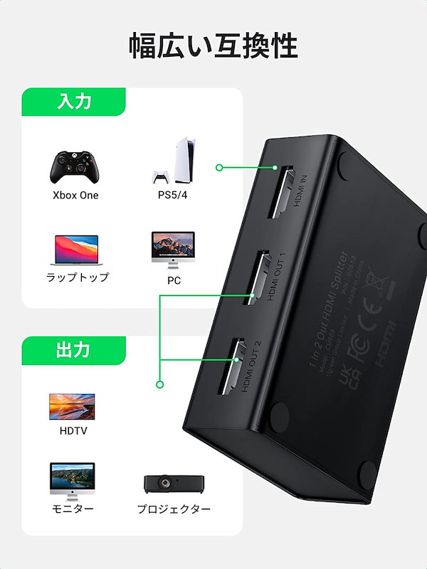 Qoo10] UGREEN HDMI 分配器 1入力2