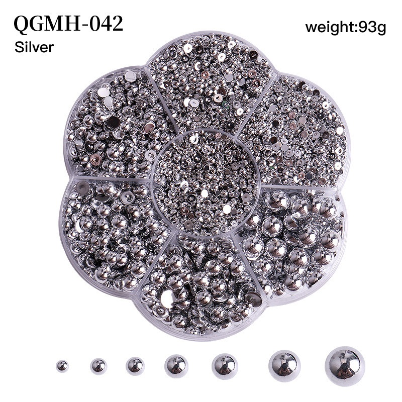 【1点ご購入 で10点プレゼントいたします】ゴールドシルバーネイル半円パールアクセサリー4 mmサイズ混装abs半楕円形パール