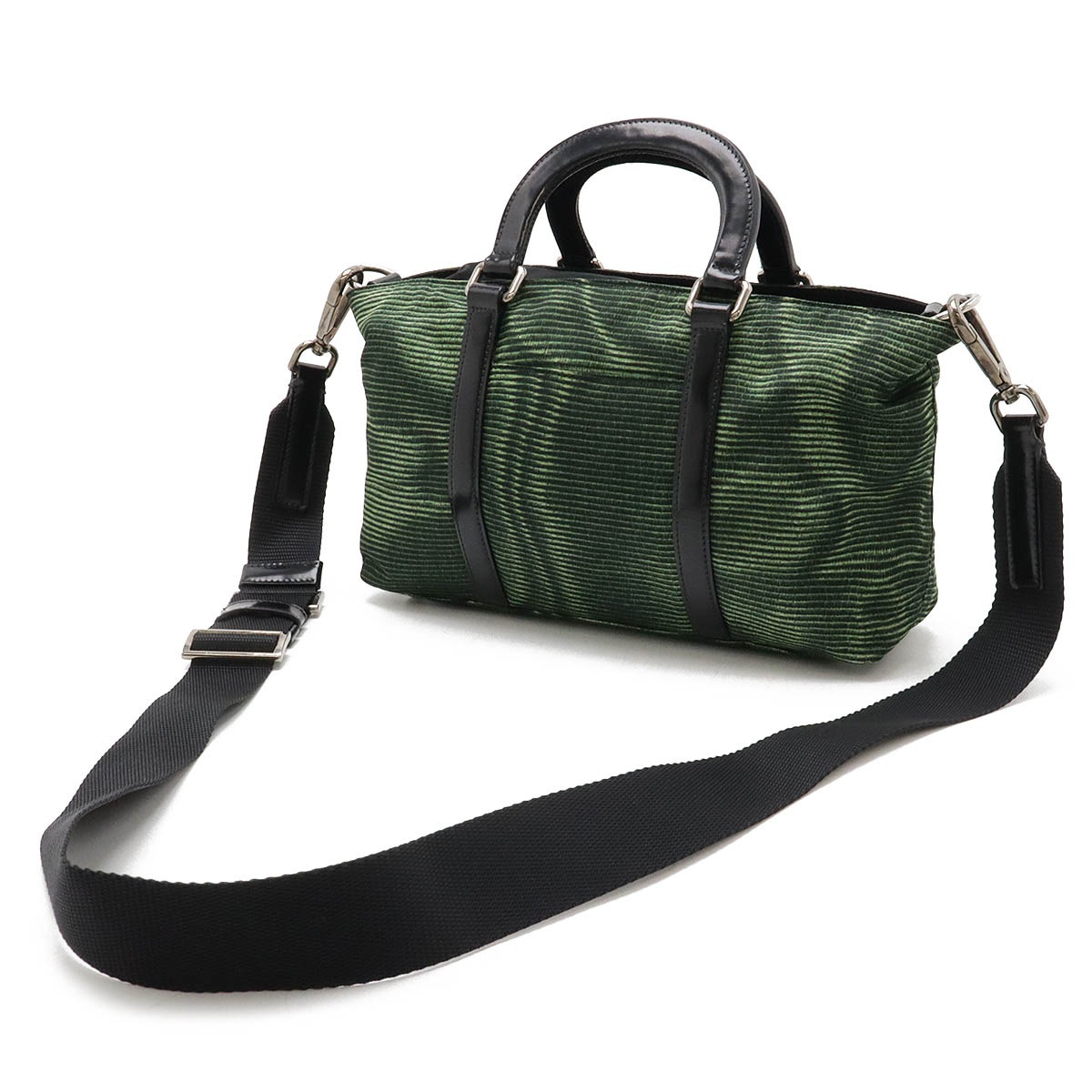 ハンドバッグ ミニバッグ 2WAY ショルダーバッグ ナイロン レザー BOTTIGLIA グリーン シルバー金具 国内アウトレット購入品 BN105 ハンドバッグ ミニバッグ 2WAY ショルダーバッグ ナイロン レザー BOTTIGLIA グリーン シルバー金具 国内アウトレット購入品 BN105