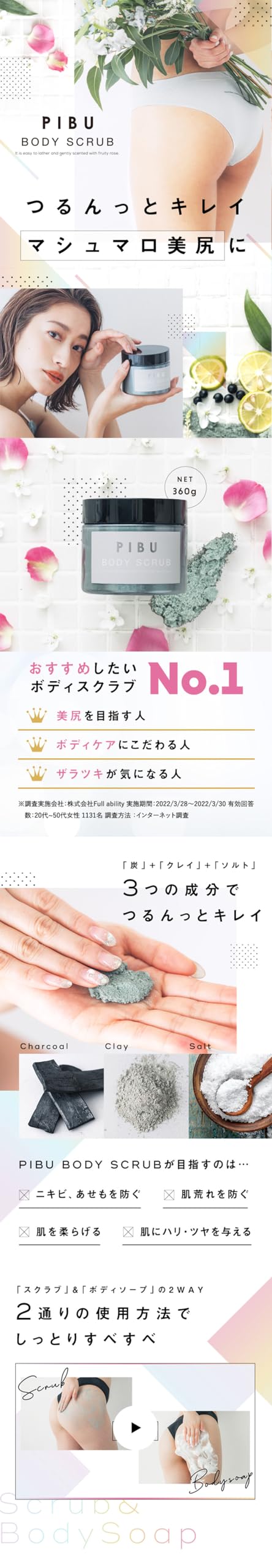 PIBU ボディスクラブ 360g2個 フルーティーローズの香り ［同梱物付き］ ［ ボディケアマッサージ ボディソープ 肘 膝 かかと お尻 黒ずみ 角質 ］