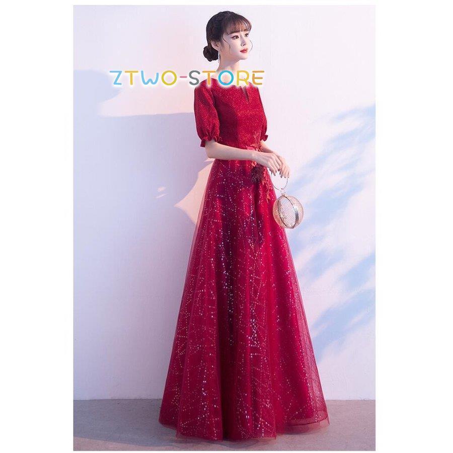 【6月新品＆イベントセール】期間限定パーティードレス ウエディングドレス ロング丈ドレス 袖あり aラインワンピース 結婚式ドレス 大きいサイズ 披露宴 二次会 謝恩会 演奏会 発表会 食事会30%O