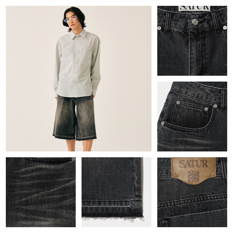 SATUR】 GABON DENIM BERMUDA PANTS : NEWTRO BLACK